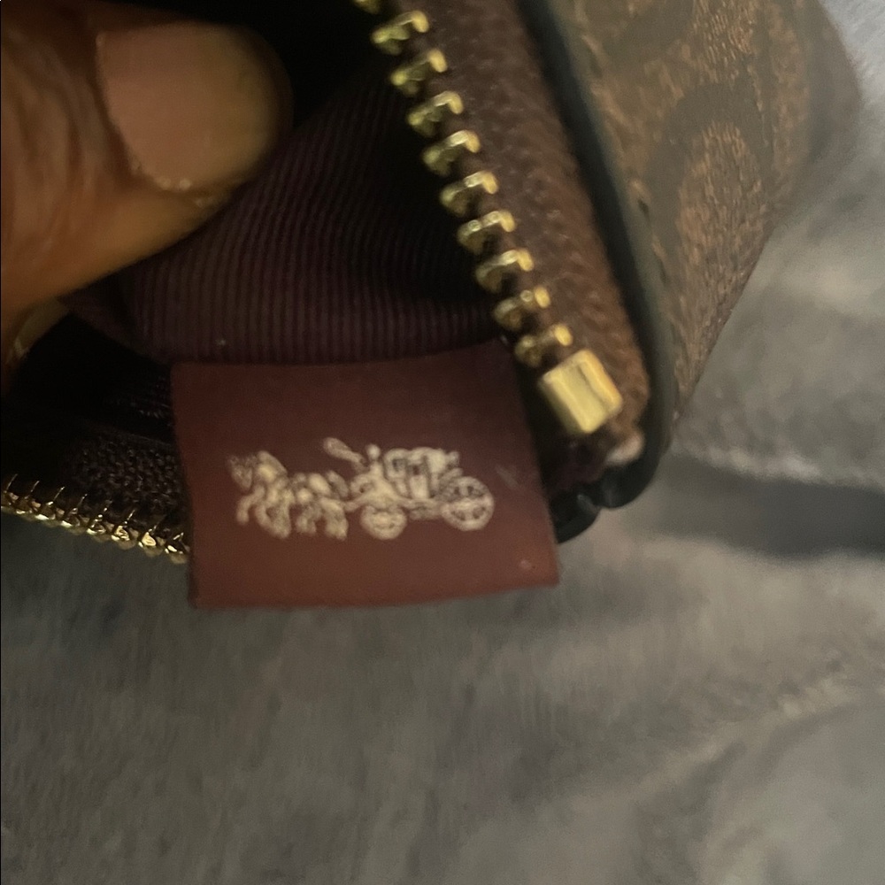 Coach Signature Brown Wristlet with Green Strap - Picture 7 of 8
